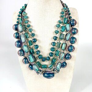 Chicos Annie Teal Multistrand Chunky Necklace Ocean Mermaid Beads